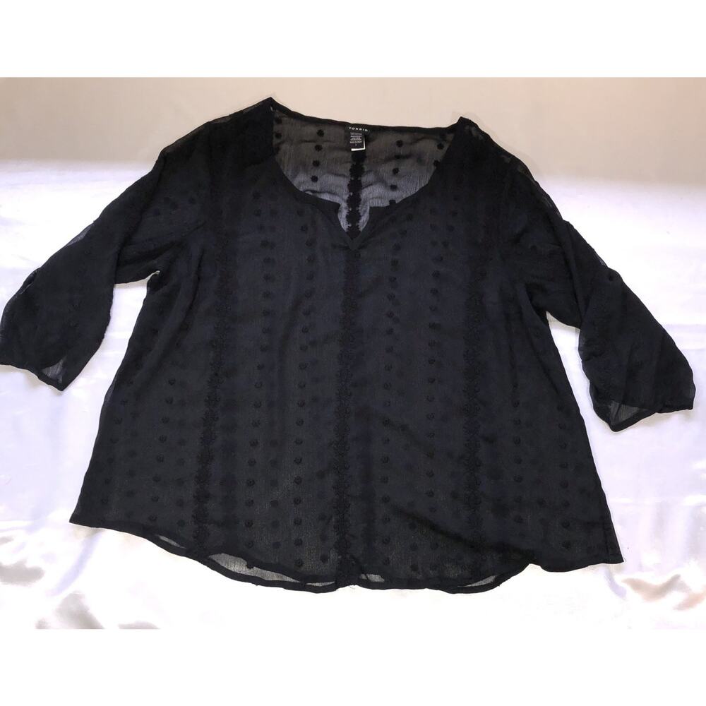 Torrid Top Black Whimsigoth Fairy Witchy Semi Sheer Ruched Sleeves V Neck Size 1